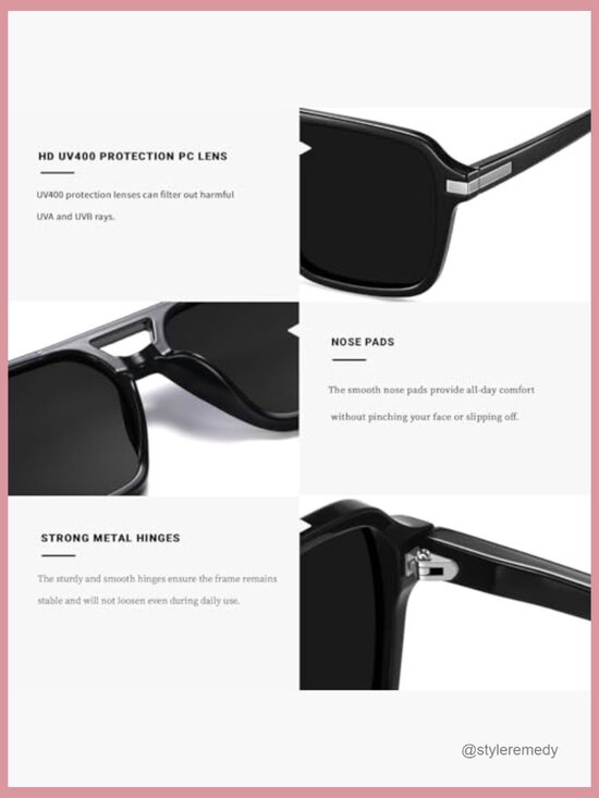 Retro Aviator Sunglasses Square Frame UV400 Lenses main image 5